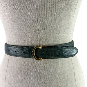 Genuine Vintage CARTIER C Logo Green Genuine Pebbled Leather Belt Size 43